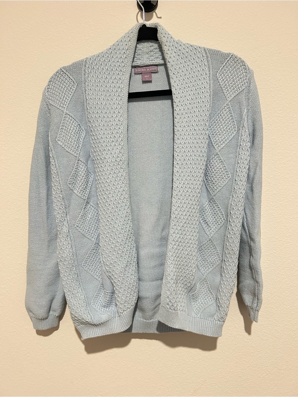Laura Scott Light Blue Open-Front Knit Cardigan